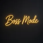 Neon LED Boss Mode giallo caldo su pannello in plexiglass trasparente sagomato