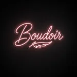 Néon LED Boudoir em rosa sobre placa de acrílico transparente recortada