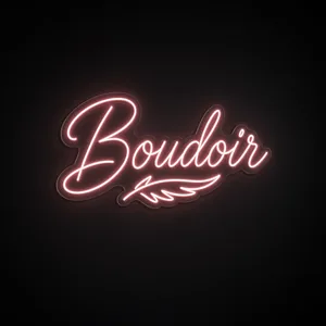 LED-neonbord Boudoir in roze op transparante acrylplaat, op vorm gesneden