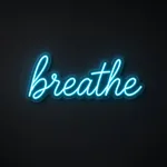 Breathe LED neon sign in turquoise on a clear cut-to-shape acrylic backboard