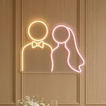Bride and Groom LED neon sign switched on in a real interior