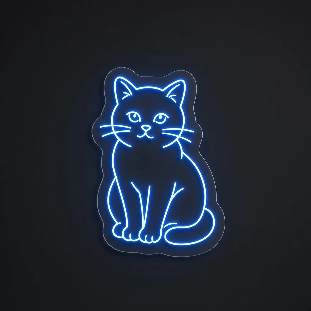Πινακίδα νέον LED British Shorthair σε νέον μπλε, σε διάφανο ακρυλικό κομμένο στο σχήμα