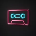 Néon LED Cassette Tape rose et turquoise, sur plaque en acrylique transparent découpée à la forme