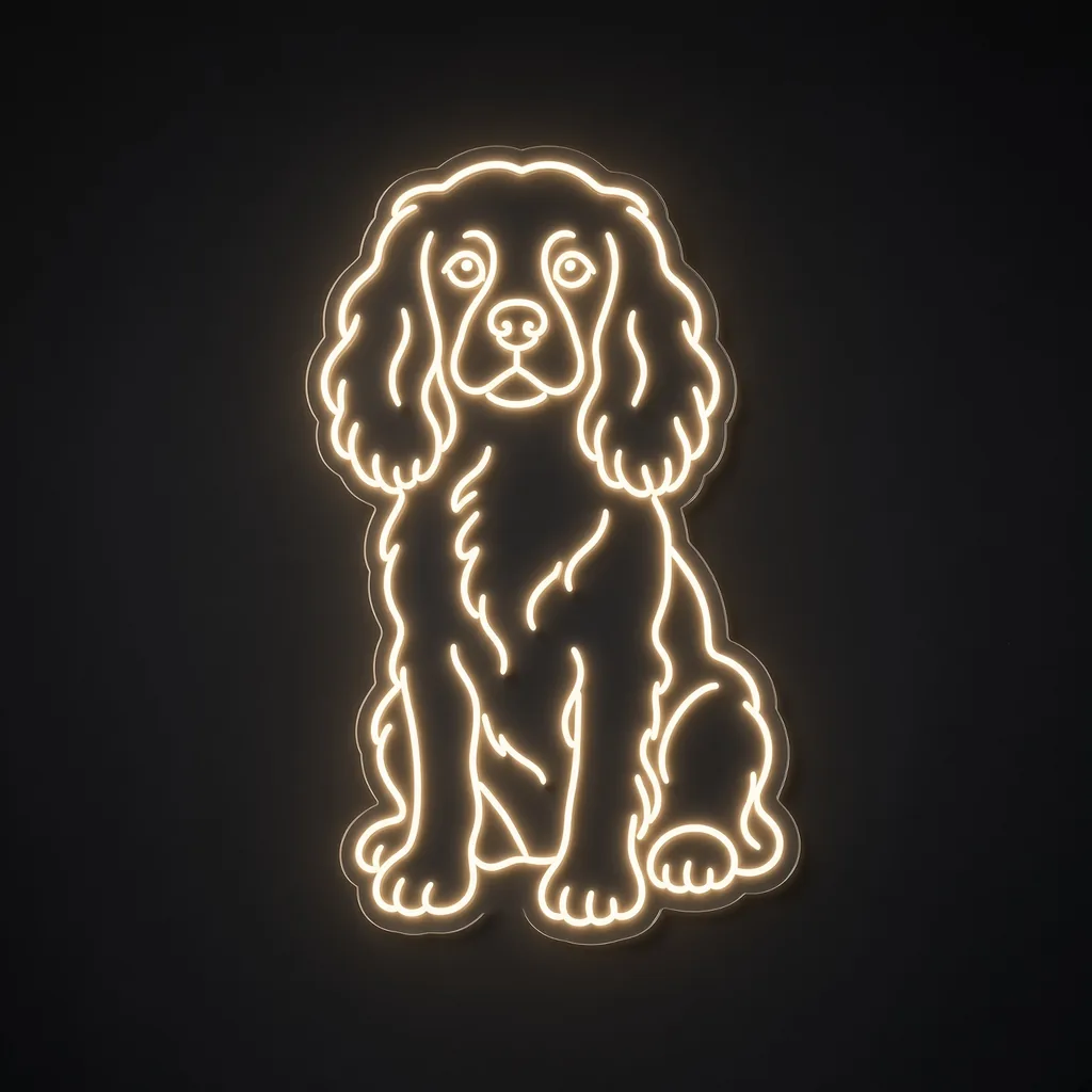 Néon LED Cavalier King Charles blanc chaud, sur plaque en acrylique transparent découpée à la forme