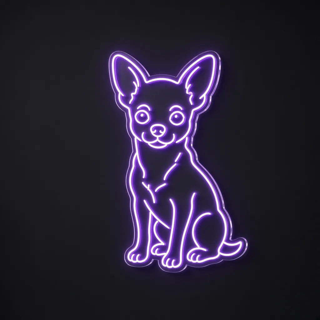 Néon LED Chihuahua violet, sur plaque en acrylique transparent découpée à la forme