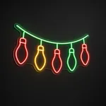 LED-neonbord Christmas Lights in groen, rood en warmgeel op transparante acrylplaat, op vorm gesneden