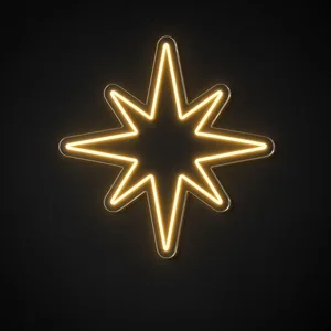 Neon LED Christmas Star giallo caldo su pannello in plexiglass trasparente sagomato