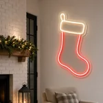 Brandend LED-neonbord Christmas Stocking in een interieur