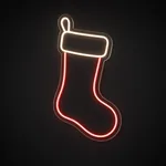 LED-neonbord Christmas Stocking in rood en warmwit op transparante acrylplaat, op vorm gesneden