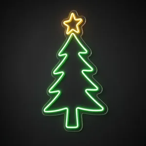 Neon LED Christmas Tree verde e giallo caldo su pannello in plexiglass trasparente sagomato