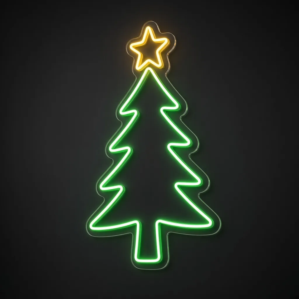 Πινακίδα νέον LED Christmas Tree σε πράσινο και θερμό κίτρινο, σε διάφανο ακρυλικό κομμένο στο σχήμα