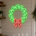 Christmas Wreath LED neon sign switched on in a real interior