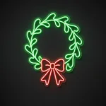 Christmas Wreath LED neon sign in green and red on a clear cut-to-shape acrylic backboard