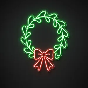 Neon LED Christmas Wreath verde e rosso su pannello in plexiglass trasparente sagomato