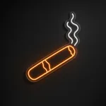 Neón LED Cigar en naranja y blanco frío sobre placa de acrílico transparente recortada a medida