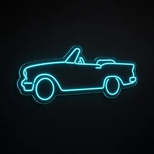 Neón LED Classic Convertible en turquesa sobre placa de acrílico transparente recortada a medida