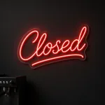 Closed LED neon sign switched on in a real interior
