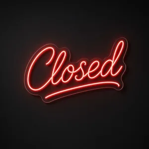 Néon LED Closed em vermelho sobre placa de acrílico transparente recortada