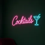 Cocktails LED neon sign switched on in a real interior