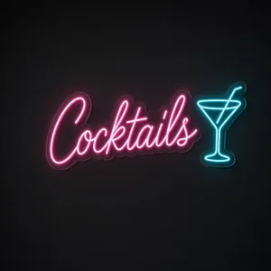 Neon LED Cocktails rosa e turchese su pannello in plexiglass trasparente sagomato
