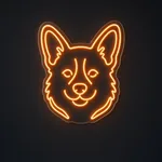 Néon LED Corgi orange, sur plaque en acrylique transparent découpée à la forme