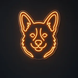 Néon LED Corgi orange, sur plaque en acrylique transparent découpée à la forme