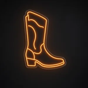 Neón LED Cowboy Boot en naranja sobre placa de acrílico transparente recortada a medida