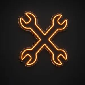 Néon LED Crossed Wrenches orange, sur plaque en acrylique transparent découpée à la forme