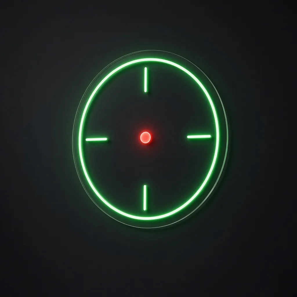 LED-neonbord Crosshair in groen en rood op transparante acrylplaat, op vorm gesneden