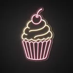Néon LED Cupcake rose et blanc chaud, sur plaque en acrylique transparent découpée à la forme