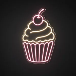 Neon LED Cupcake rosa e bianco caldo su pannello in plexiglass trasparente sagomato