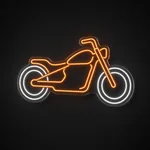Néon LED Custom Bike em laranja e branco frio sobre placa de acrílico transparente recortada