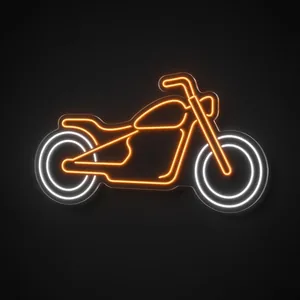 Néon LED Custom Bike orange et blanc froid, sur plaque en acrylique transparent découpée à la forme