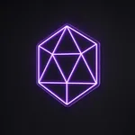 Néon LED D20 Dice em violeta sobre placa de acrílico transparente recortada