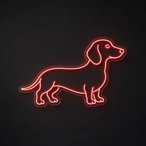 Néon LED Dachshund rouge, sur plaque en acrylique transparent découpée à la forme