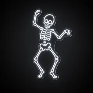 Neon LED Dancing Skeleton (zimna biel) na przezroczystej płycie akrylowej wyciętej po konturze