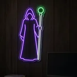 Néon LED Dark Warlock aceso num ambiente interior