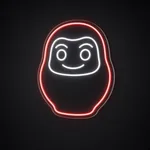 Néon LED Daruma rouge et blanc froid, sur plaque en acrylique transparent découpée à la forme