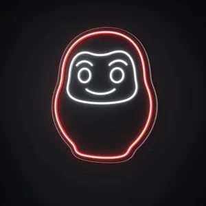 Neon LED Daruma rosso e bianco freddo su pannello in plexiglass trasparente sagomato