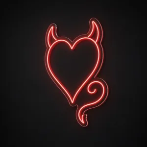 LED-neonbord Devil Heart in rood op transparante acrylplaat, op vorm gesneden