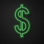 Néon LED Dollar Sign vert, sur plaque en acrylique transparent découpée à la forme