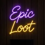 Neón LED Epic Loot encendido en un interior real
