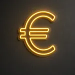 Néon LED Euro Sign allumé, mis en situation dans un intérieur