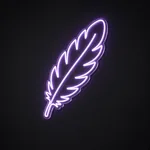 Néon LED Feather violet, sur plaque en acrylique transparent découpée à la forme