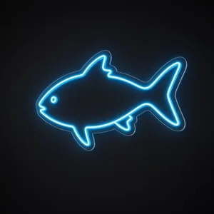 Néon LED Fish em turquesa sobre placa de acrílico transparente recortada