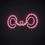 LED-Neonschild Fluffy Handcuffs in Rosa auf transparenter, konturgeschnittener Acrylplatte