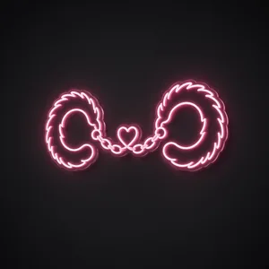 LED-neonbord Fluffy Handcuffs in roze op transparante acrylplaat, op vorm gesneden