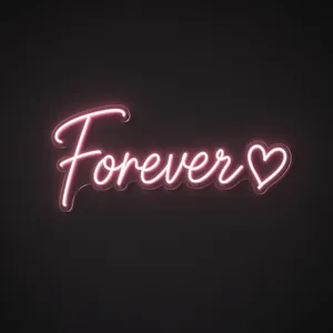 Néon LED Forever em rosa sobre placa de acrílico transparente recortada