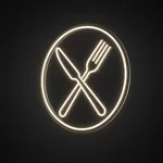 Néon LED Fork and Knife blanc chaud, sur plaque en acrylique transparent découpée à la forme
