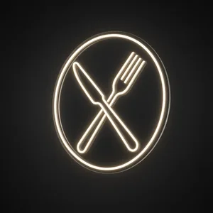Néon LED Fork and Knife blanc chaud, sur plaque en acrylique transparent découpée à la forme